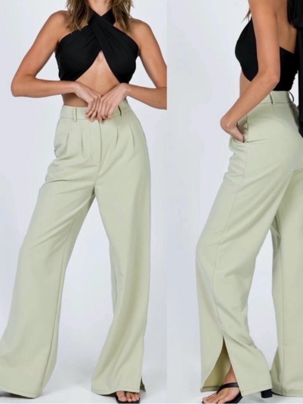 Princess Polly Astrid Wide Leg Trousers- sage green